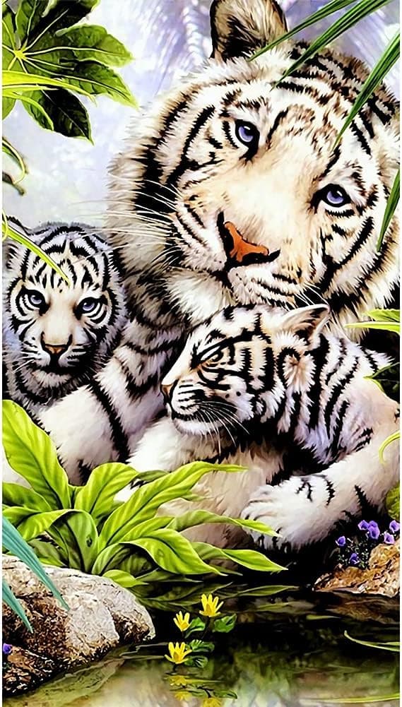 Tiger og Lille Tiger 5D DIY Diamant Maleri Stort Format