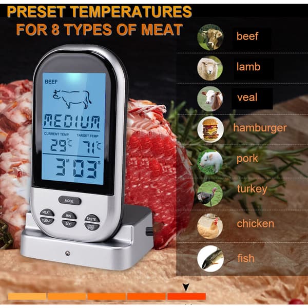 Trådlös Kötttermometer, Sond, Kött, Ugn, Kök, Mat, Dubbeluttag