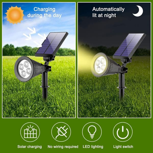 Folding Solcelle Hage Spotlight IP65 Vanntett LED Solcellelys for Utendørs Bruk (4 Kuler, Varmt Lys)
