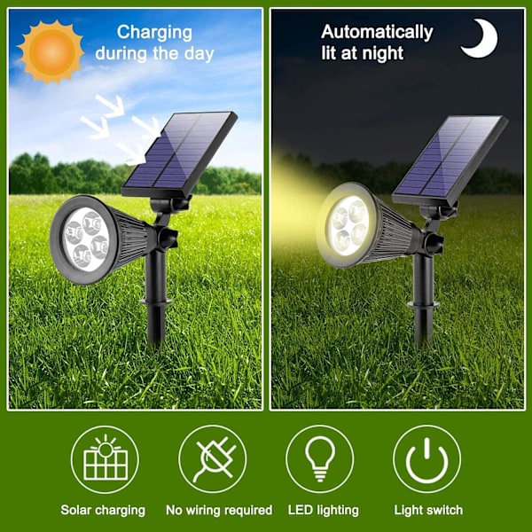 Solcellsdriven LED-belysning, 4 LED-lampor, Vattentät Utomhuslampa för Trädgård, Säkerhetsbelysning för Julgran, Staket