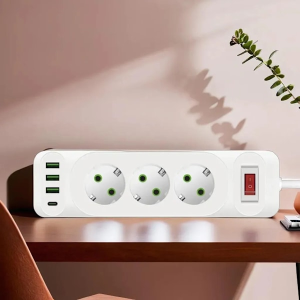 3-veis strømskinne, 2m kabel, hvit, medium
