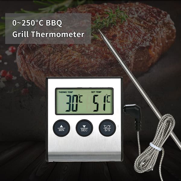 Køkkenmadtermometer, elektronisk timer, sonde, kød, grill