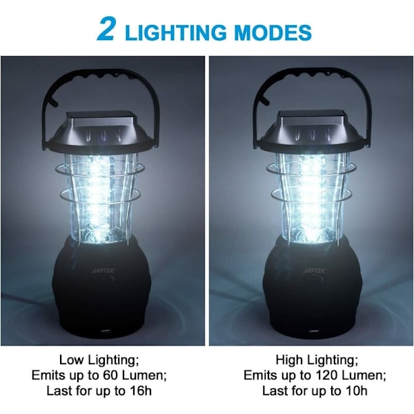 60LED Solcells Campinglampa Solhästlykta Handvev Nödlampa, för Utomhus, Trädgård, Gräsmatta