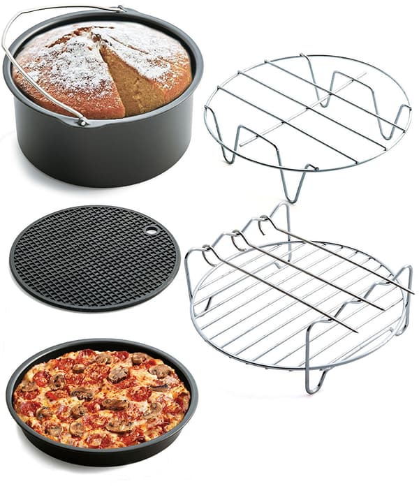 Tilbehør til luftfrityrkoker - kakeform, pizzabrett, 5-delt sett
