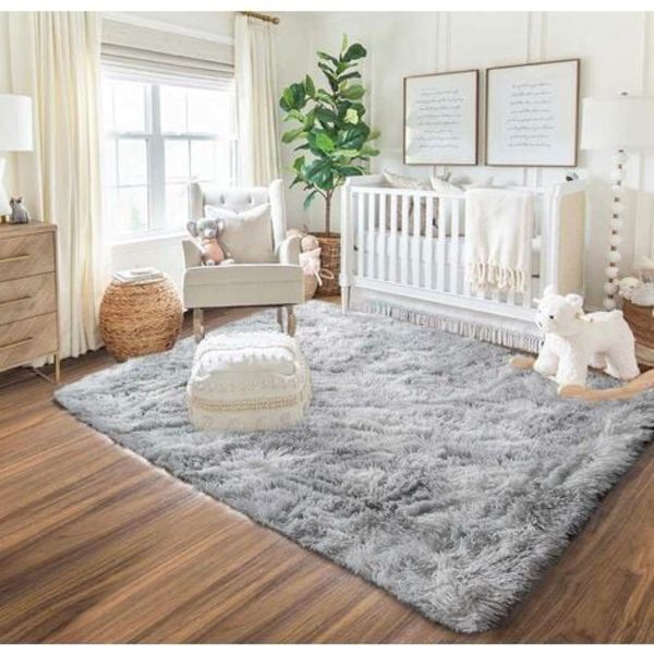 Shaggy matta för vardagsrummet - Modern och fluffig - Kort lugg - Halkfri, Silvergrå (100 cm x 160 cm)