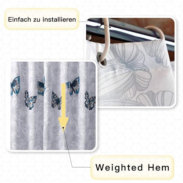 Dusjforheng, muggfri, vannavvisende, vaskbar polyester antibakteriell dusjforheng badeforheng (sommerfugl, 220 * 200 cm),