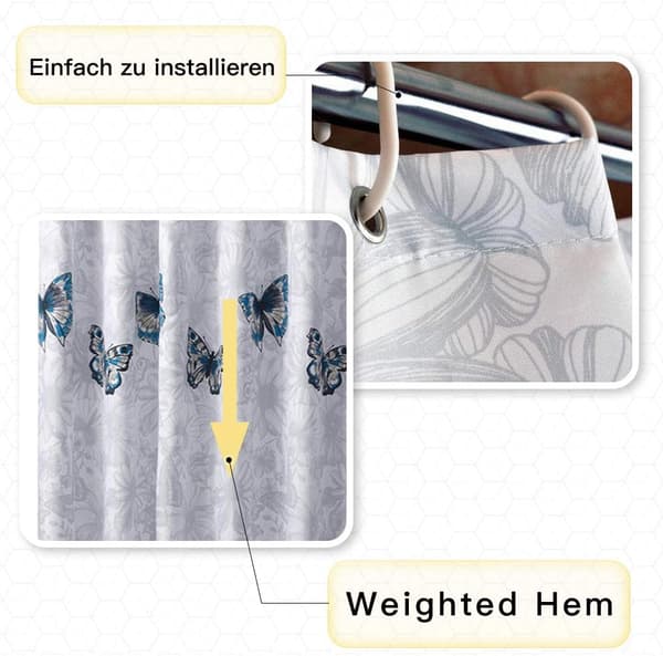 Dusjforheng, muggsikkert, vannavstøtende, vaskbart antibakterielt dusjforheng i polyester (sommerfugl, 150*180cm)