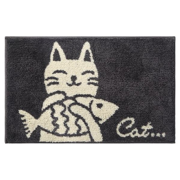 Bath mat, absorbent non-slip mat, cat holding a fish 45*65cm,