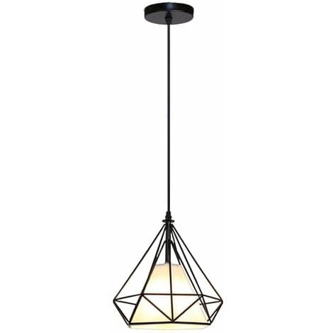 Nordisk Moderne Pendellampe Diamantformet E27 Loftlampe til Soveværelse Stue Bar - Sort - Sort