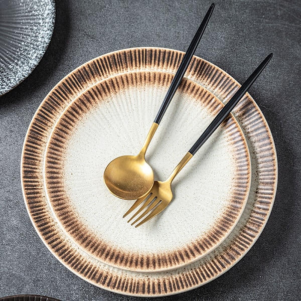 Japanilainen tyyli lautanen, keramiikka lautanen, raidallinen länsimainen lautanen, pihvilautanen, pastalautanen, kotitalouden hedelmäsalaatti lautanen, musta helmi, 10 tuumaa (25 * 25 * 2,5 cm