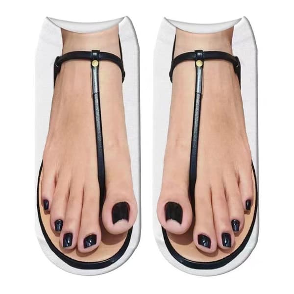 Pakke med 6 par (37-43) 3D-stoff flip-flops og sko-simulering