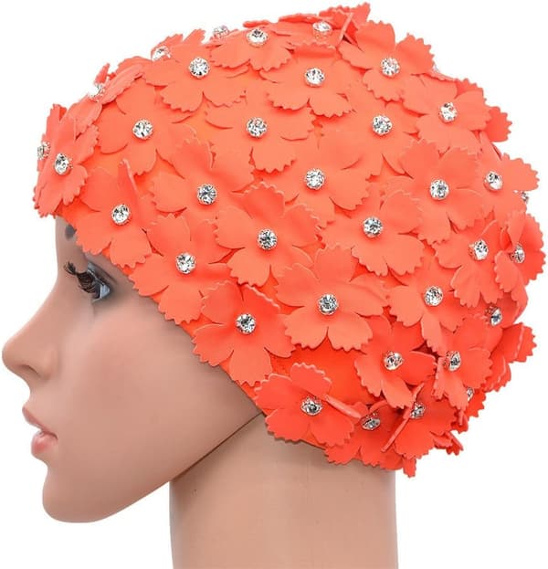 Manuell simmössa med strass och blommor i retro-stil för kvinnor, orange