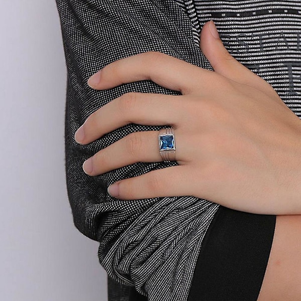 Underbara blå fyrkantiga rhinestone bröllopsringar för män med fingerring storlek 7-11 11