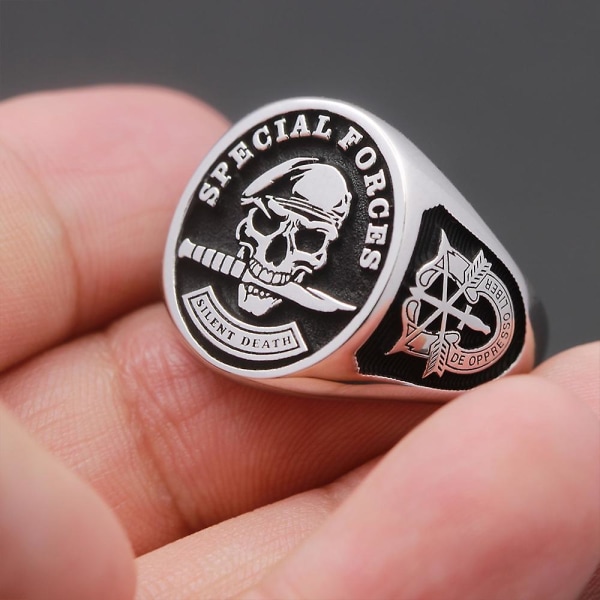 Herrsmycken Us Army Special Forces Grön Basker Skull Ringar För Män Vintage Silent Death Stamp Punk Party Gothic Smycken