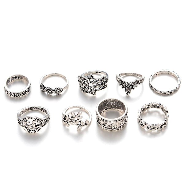 9 stk Kvinners Retro Utskjærings Solsikke Hamsa Hand Of Fatima Hule Knuckle Ringer Sett