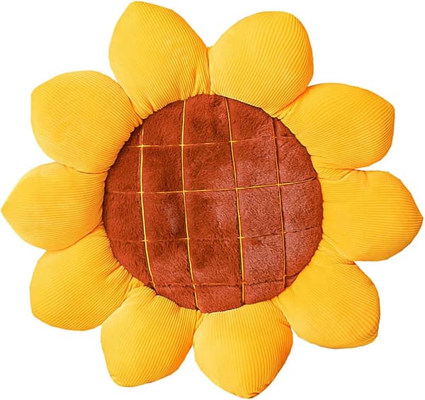 Kudde i form av en solrosblomma, gul solros