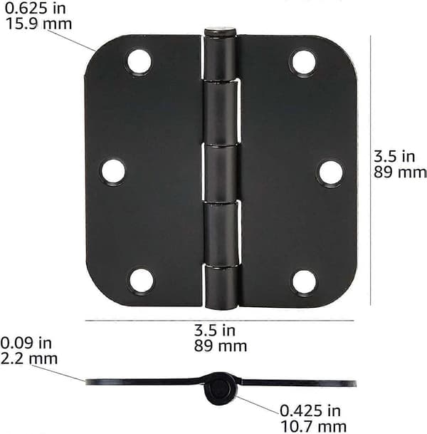 3,5\" x 3,5\" Runde Dørhængsler, 18-pak, Mat Sort