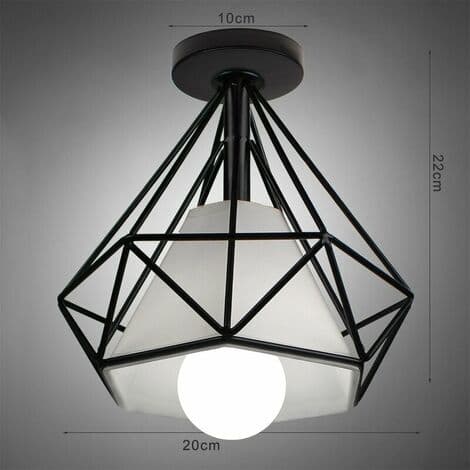 Industriel Diamantformet Metal E27 Loftlampe til Soveværelse Gang Bar - Sort - Sort