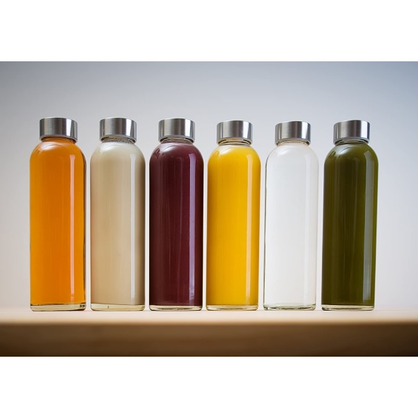 Klara glasflaskor med lock - Återanvändbara fruktjuicevattenflaskor - Vätskeförvaringsbehållare med bred mun för kylen