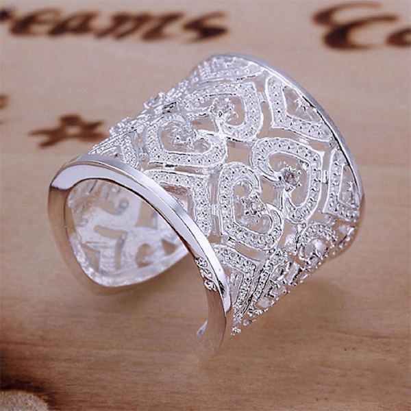 Finger Ring Ihålig Justerbar Rhinestones Små Öppna Hjärtan Ring För Dagligt Liv