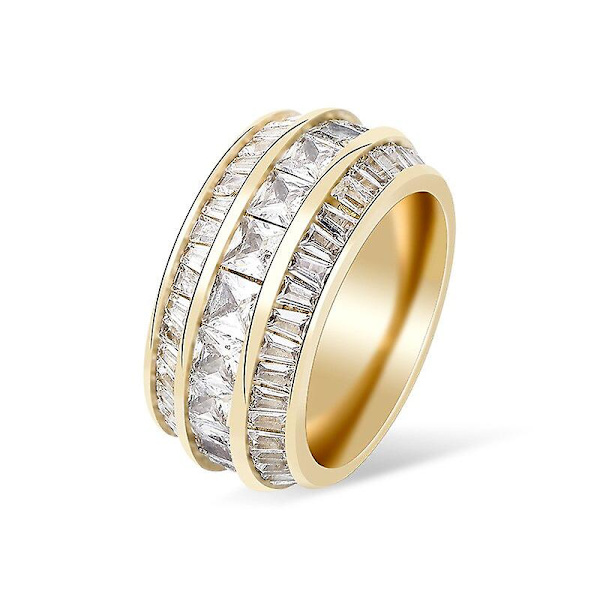 Hip Hop Baguette Zirkonringar Kopparmaterial Ring Guld Silver Färg Iced Out Kubisk Zirkonia Mode Smycken Gold