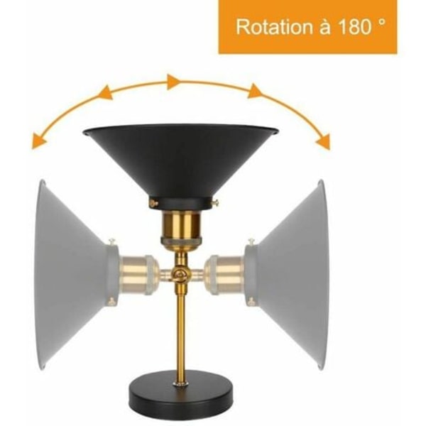 Sæt af 2 Industrielle Vægskænke Edison Stil Loftlampe Metal Retro Loftlampe med 180 Graders Rotation - 22CM, Sort