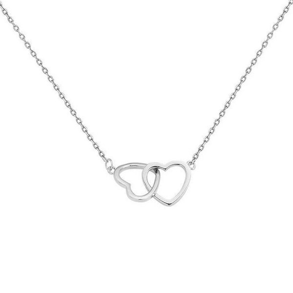 Halsband för damer i legering med persikaformade hjärtan, dubbelt hjärta, kärlekshalsband i silver