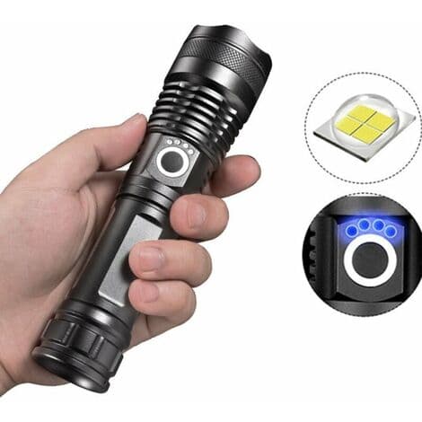 Taskulamppu ulkokäyttöön vedenpitävä vahva valo taskulamppu USB-ladattava suuritehoinen LED-taskulamppu p70