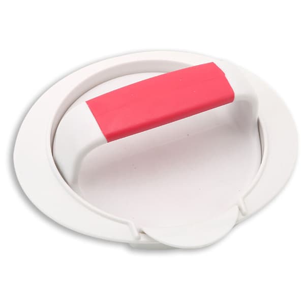 Hamburgerpresse med biff-løftemekanisme, Hamburgerpresse, indre diameter 11 cm, laget av plast, hvit/rød,