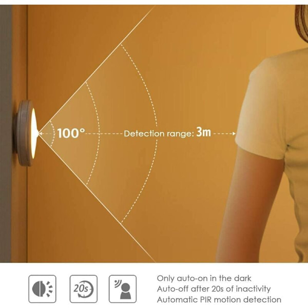 LED-belysning för skåp/garderob, 6 små nattlampor med rörelsesensor och magnetisk bas, för kökstrappor