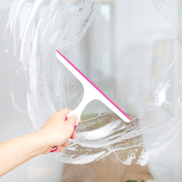 Dusj-squeegee-vifte, veggmontert dusj- og badevifte, hvit vifte, silikon grønn leppe