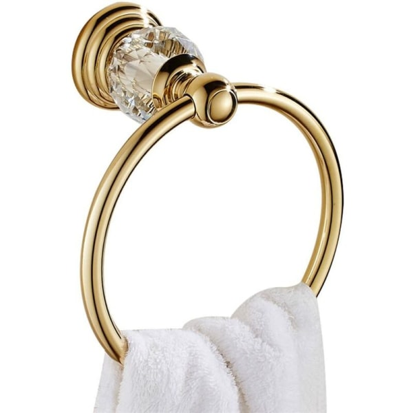 Europeisk stil enkelstång handdukshållare väggmonterad guldpläterad kristall handdukshållare (guld kristall handduksring),
