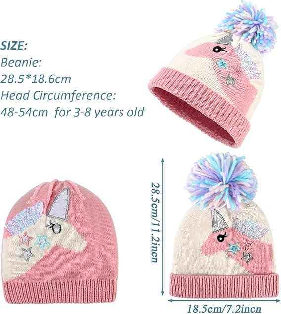 Børne Broderet Beanie Handske Sæt Vinter Pompom Beanie Hat Blød