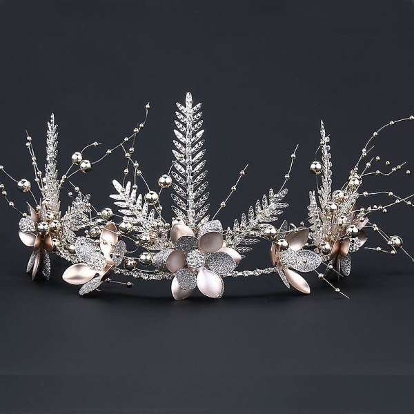 Blomsterblade krone hårbøjler glitrende perler diadem Justerbar legering Naturlig stil hårtilbehør