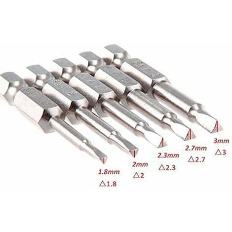 Pieces S2 Stål Trekantet Hoved Magnetisk Bitsæt 1,8mm, 2mm, 2,3mm, 2,7mm, 3mm Hex Skaft, 50mm Længde