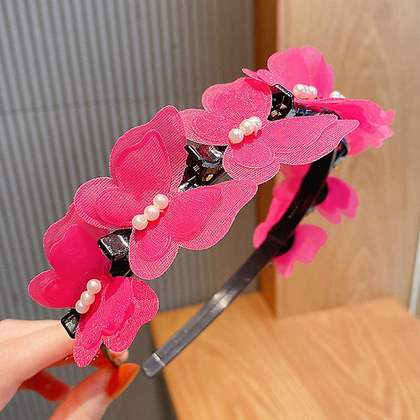 Lasten söpö hiuspanta korealaistyylisesti, söpö piirretty hiuspanta, kiinnittää otsatukan, hiuslenkki, lahja 8 Rose Red Bead Double Bow