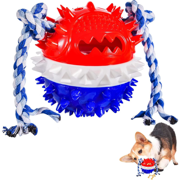 Oförstörbar hundleksak, interaktiva hundtuggleksaksbollar, leksaker för godisdispenser, hundrengöringsboll (rödblå)