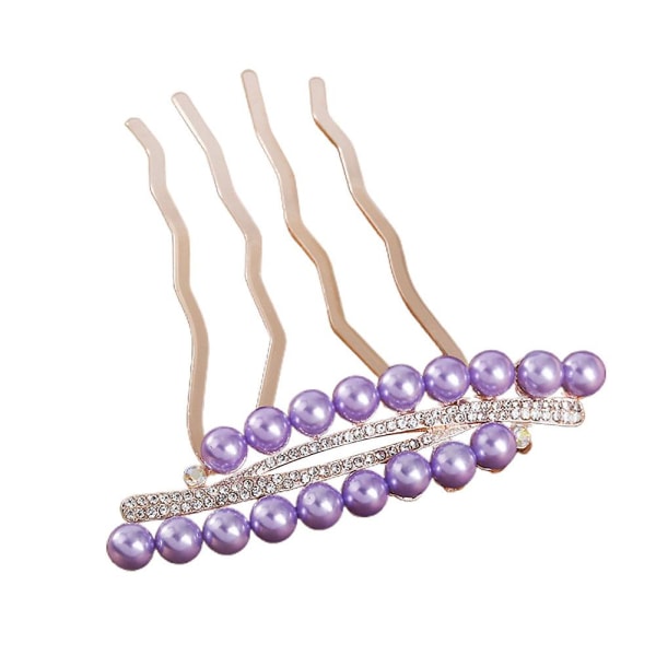 Fyrtands hårkamlegering Rhinestone Pearl Head Blomsmycken Vuxen hårnål Purple