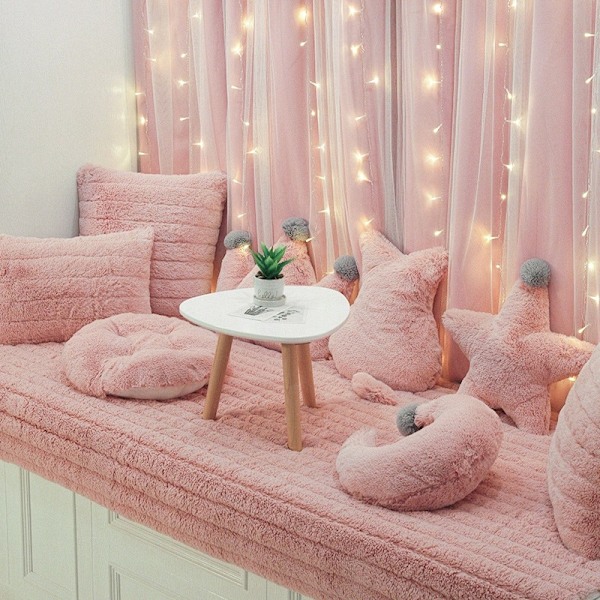 Fönsterbräda Balkongkudde, Universal Fönsterkarmöverdrag för Alla Säsonger, Plyschkudde för Rummets Dekoration (Rosa, 90*120)