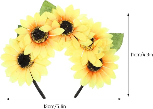 1 solsikkehode med blomsterhårbånd, blomster for kvinner