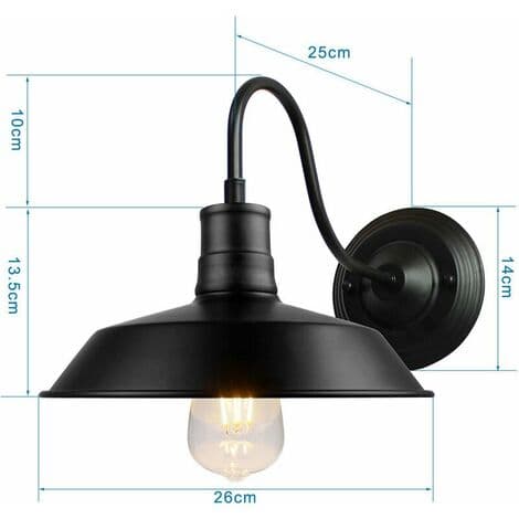 Retro industriel væglampe metalskærm E27 lampe til soveværelse stue bar sort - sort