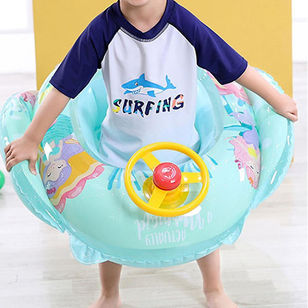 Baby Oppustelig Pool Flyder Ring Havfrue Mønster Svømning Flyde Båd Med Rat Horn Til Børn Sæde Spædbarn Båd Pool Ring Sommer Oppustelig Green Mermaid