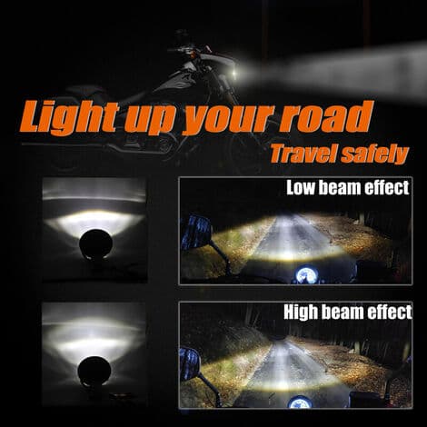 Motorsykkel frontlys 12V rundt LED-hovedlys, 2 lysmoduser, passer til 5,75 tommer, retro blinklys - svart