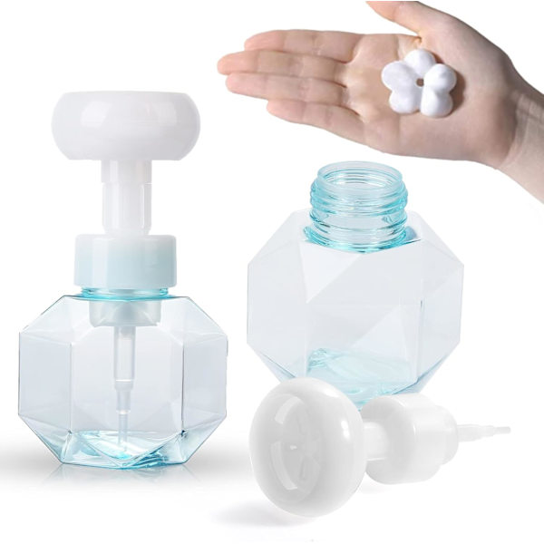 2 Flaskor (Blå) Skumdispenser i Blomform, Påfyllningsbart Skum