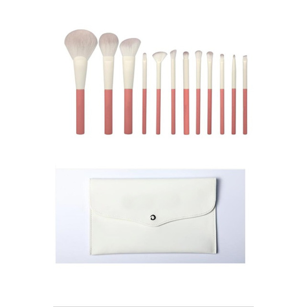 Set med 12 sminkborstar, terrakotta röd + kuvertborstepaket