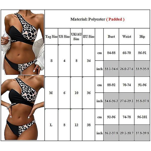 Dam Leopard En axel Padded Bikini Set Baddräkt Snörning Baddräkt Strandkläder S