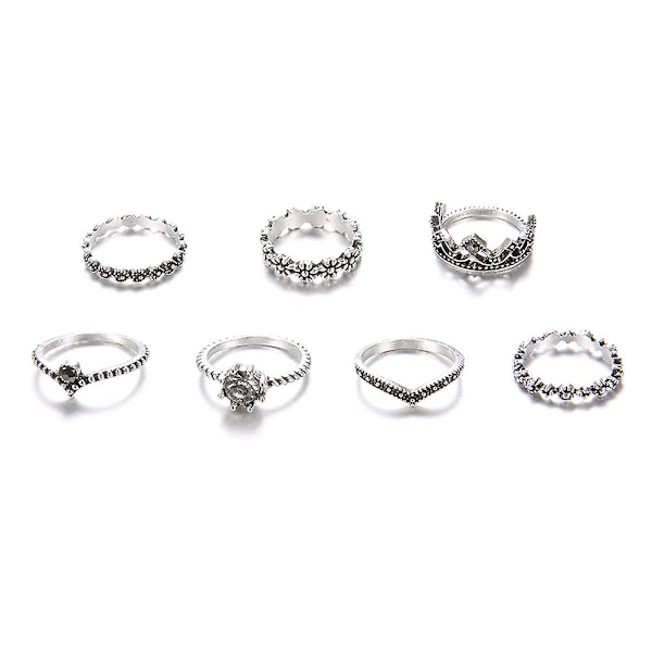 7 stk. Bohemian Vintage Punk Knuckle Midi Ringe til Kvinder - Fingersmykker Gaveæske