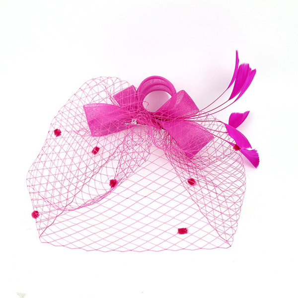 Faux fjer net garn hat ensfarvet fascinator bryllupper te-selskab hovedbeklædning hår ornament til Rose Red