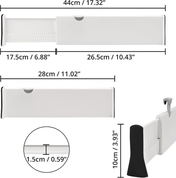 Modulær skuffeinddeling i plastik (sæt med 4) - L28 x H10 cm -