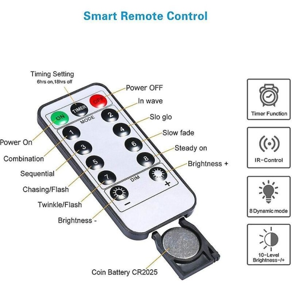 X 10m Batteridrivna LED-ljusslingor 100 LED-lampor Timerfunktion Med Fjärrkontroll IP65 Vattentät Inomhus- och Utomhusdekoration För Jul Bröllop